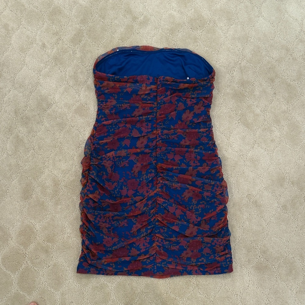 Lulus Floral Strapless Dress - Blue and Red - Picture 2 of 3